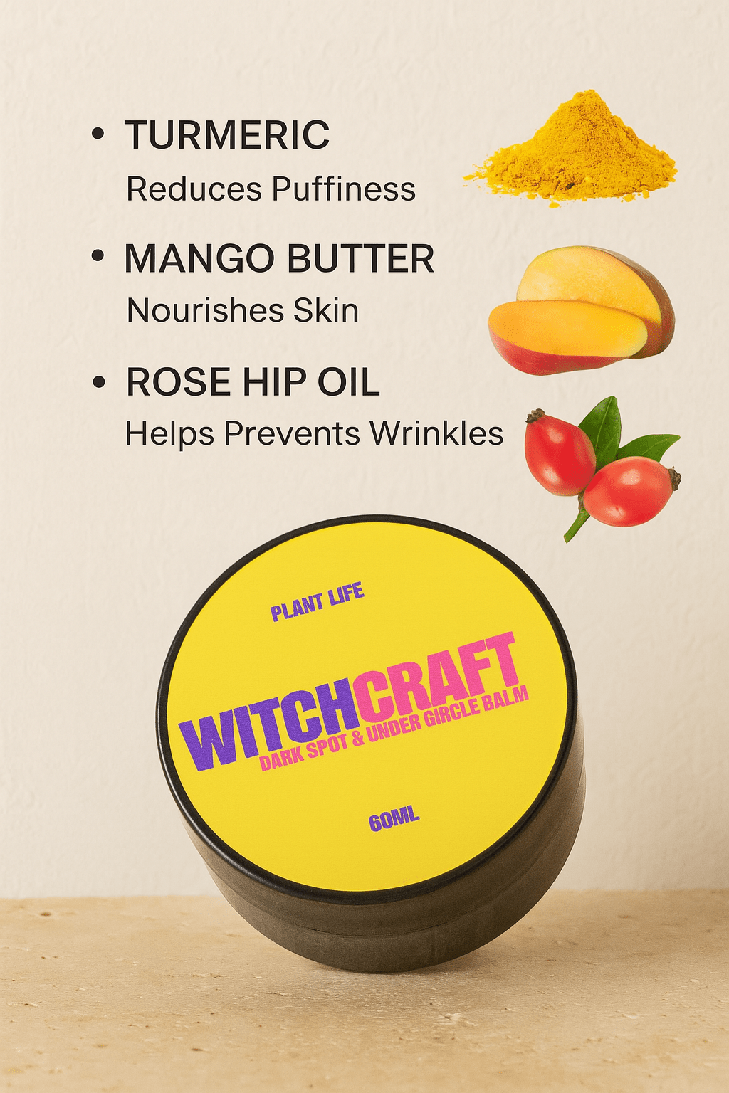 Witchcraft - Dark Spot & Under Eye Balm - Made with Shea, Turmeric, Mango & Jojoba - 100% Natural - 60ml