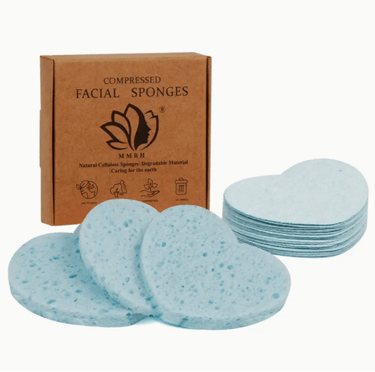 Blue Compressed Cellulose Facial Sponges for Face Cleansing, Massage, Exfoliating, Makeup Removal x20 - PLANT LIFE